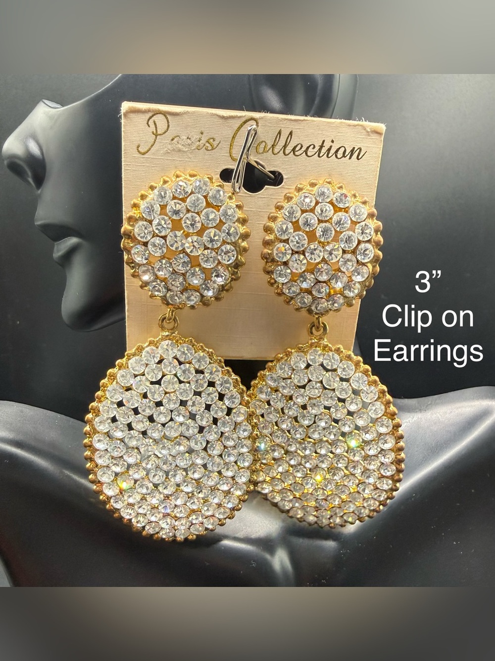 Gold and Clear Crystal Drop Clip Earrings